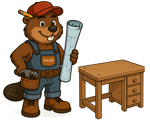 Chuck the Beaver unrolling woodworking plans